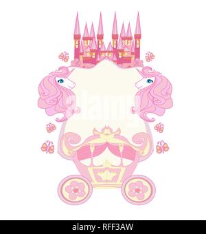 Beautiful fairytale pink castle frame Stock Vector