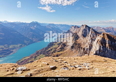 South face of Churfirsten massif and Walensee lake - Appenzell Alps, Switzerland Stock Photo