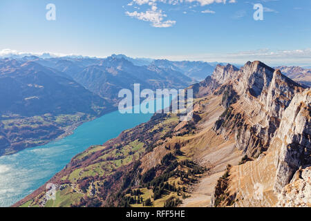 South face of Churfirsten massif and Walensee lake - Appenzell Alps, Switzerland Stock Photo