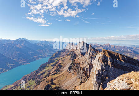 South face of Churfirsten massif and Walensee lake - Appenzell Alps, Switzerland Stock Photo