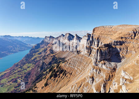 South face of Churfirsten massif and Walensee lake - Appenzell Alps, Switzerland Stock Photo