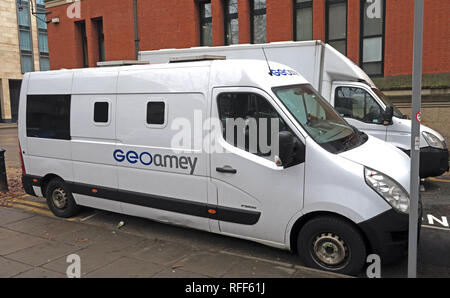 GeoAmey Secure Prisoner transportation and custody services, outside Manchester Crown Court, Minshull Street, England, UK, M1 3ED Stock Photo