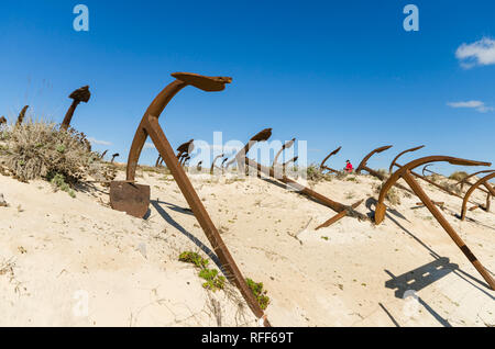 Tavira Portugal. Anchor Graveyard from former tuna fishing at Praia do Barril beach, Tavira, Algarve, Portugal. Stock Photo