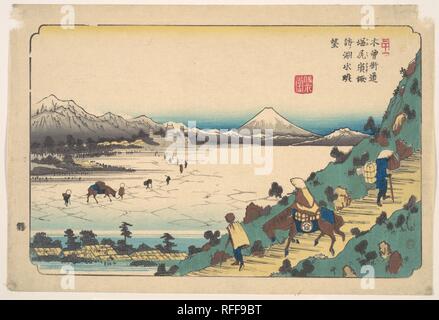 Lake Suwa from Shiojiri Pass. Artist: Keisai Eisen (Japanese, 1790-1848). Culture: Japan. Dimensions: H. 10 in. (25.4 cm); W. 14 3/4 in. (37.5 cm). Date: ca. 1835. Museum: Metropolitan Museum of Art, New York, USA. Stock Photo