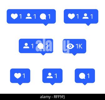 Social network icons, tooltips, speech bubbles, likes, followers and subscribers Stock Vector