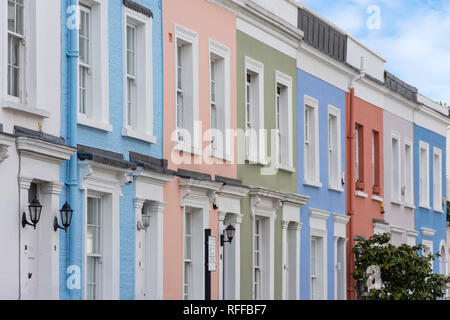 Colourful terraced houses, Callcott Street, Kensington, London Borough ...