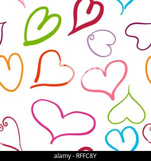 Abstract seamless pattern with colored hearts. Valentine hearts with hand draw. Vector illustration Stock Vector