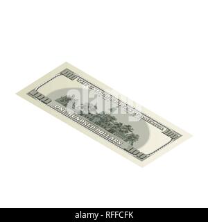 One hundred USA dollars banknote, back side coupure in isometric view isolated on white Stock Vector