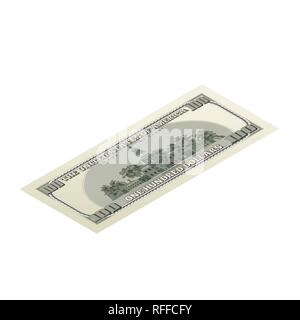 One hundred USA dollars banknote, back side detailed coupure in isometric view isolated on white Stock Vector