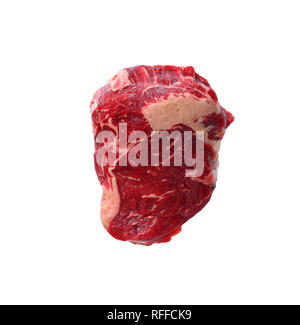 Raw marbled ribeye steak isolated on white Stock Photo