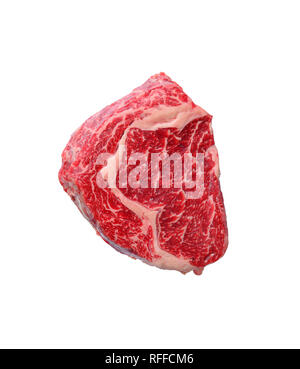 Raw marbled ribeye steak isolated on white Stock Photo