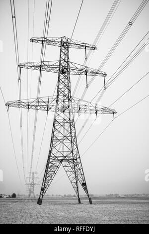 High voltage mast, electricity supply in all weather conditions Stock Photo
