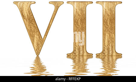 Roman numeral VII, septem, 7, seven, reflected on the water surface, isolated on  white, 3d render Stock Photo