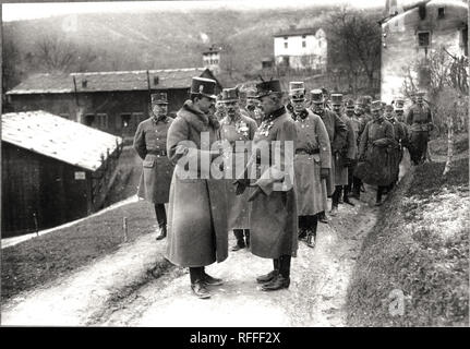 Austro-Hungarian Emperor Charles I visiting the Austrian troops in the Vipava valley. General Svetozar Boroević is pictured in the background. Stock Photo