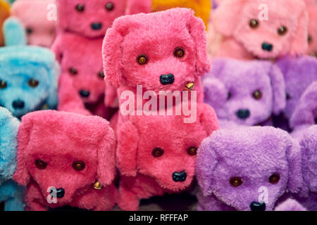 Small cute group of stuffed toy dogs in different colors Stock Photo