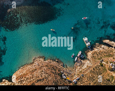 Aerial landscape of the Blue Lagoon in Malta - Image Stock Photo