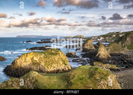 This is a picture of the rocky coast near the harbor of Ballintoy, Northern Ireland