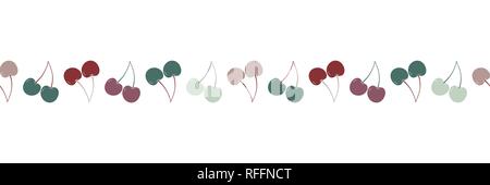 Vector cherry repeat seamless border. Pink, red Green and light green cherries. Stock Vector