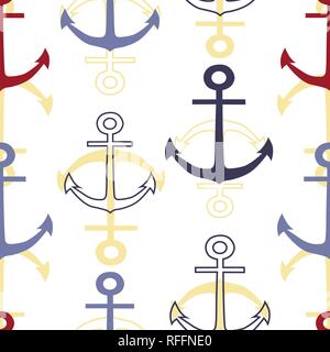Vector colorful anchors repeat seamless pattern. Stock Vector