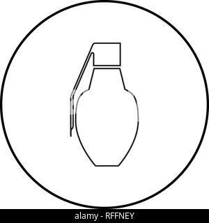 Grenade icon black color outline vector I flat style simple image in circle round Stock Vector