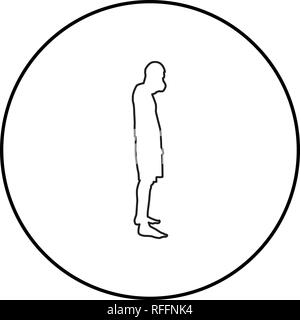 Man covering his mouth Silhouette concept close mouth shock grief icon black color outline vector I flat style simple image in circle round Stock Vector