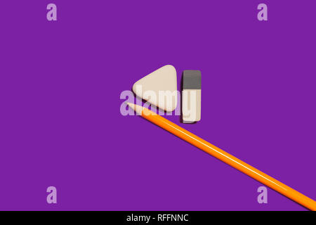 pencil and two erasers Stock Photo