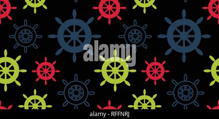 Vector multicolor wheels repeat seamless pattern on black background. Stock Vector