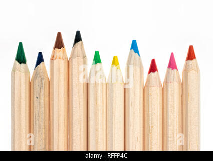 arrangement of multicolored pencils in a row Stock Photo