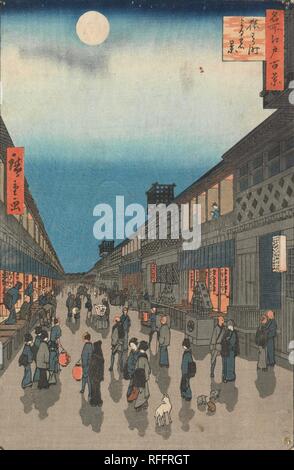 View of the Saruwaka Street by Night, from the series One Hundred Views of Famous Places in Edo. Date: ninth month 1856. Dimensions: 34 cm x 22 cm. Museum: Van Gogh Museum, Amsterdam. Author: HIROSHIGE, UTAGAWA. Stock Photo