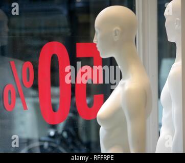 DEU, Germany: Fashion Shop. Sale in the City, 50% sale. | Stock Photo