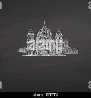 Berlin Germany signs on blackboard. Digital chalk drawn vector sketch on blackboard. European capitals destinations. Stock Vector