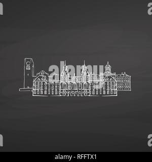 Amsterdam Netherlands signs on blackboard. Digital chalk drawn vector sketch on blackboard. European capitals destinations. Stock Vector