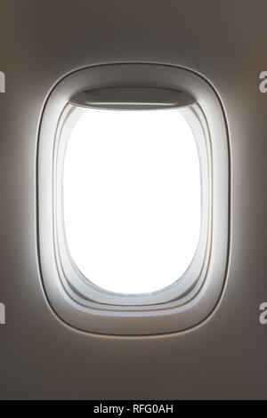 looking through a big jet passenger plane window, white space Stock Photo