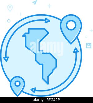 Delivery Route Flat Vector Icon. Travel Symbol, Pictogram, Sign. Light Flat Style. Blue Monochrome Design. Editable Stroke. Adjust Line Weight. Stock Vector