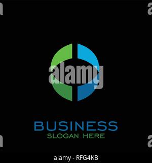 Business logo design circle blue green icon, Letter O graphic logo. isolated o black background. Stock Vector