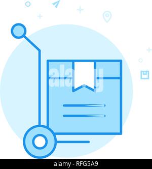 Warehouse Cart Flat Vector Icon. Delivery Box Symbol, Pictogram, Sign. Light Flat Style. Blue Monochrome Design. Editable Stroke. Adjust Line Weight.  Stock Vector