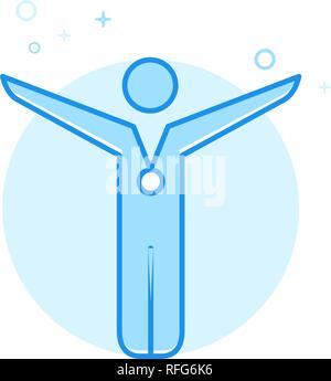 Winner Flat Vector Icon. Awarded a Medal Symbol, Pictogram, Sign. Light Flat Style. Blue Monochrome Design. Editable Stroke. Adjust Line Weight. Stock Vector