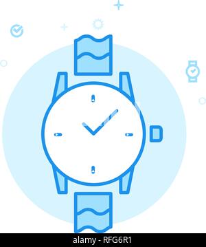Wrist Watch Flat Vector Icon. Mechanical Analog Clock Symbol, Pictogram, Sign. Light Flat Style. Blue Monochrome Design. Editable Stroke. Stock Vector