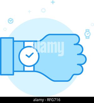 Watch on Hand Flat Vector Icon. Wrist Watch Symbol, Pictogram, Sign. Light Flat Style. Blue Monochrome Design. Editable Stroke. Adjust Line Weight. Stock Vector