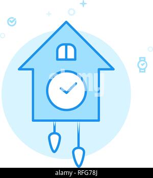 Cuckoo Clock Flat Vector Icon. Vintage Wooden Wall Clock Symbol, Pictogram, Sign. Light Flat Style. Blue Monochrome Design. Editable Stroke. Stock Vector