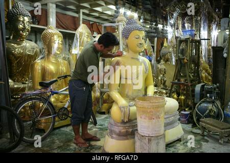 THA Thailand Bangkok Buddah Factory. Handmade Buddha statues of all kinds and sizes are made here. | Stock Photo