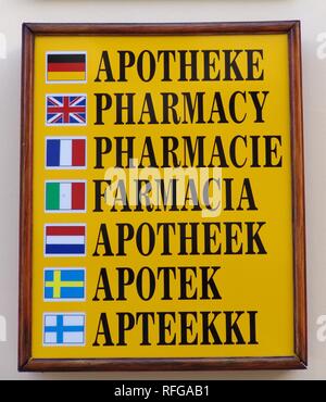 ESP Spain Canary Islands La Palma : Pharmacy-sign in Los Llanos. | Stock Photo