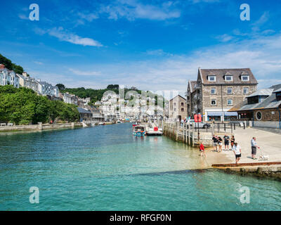 6 June 2018: Looe, Cornwall, UK - The River Looe, and the town, on a beautiful spring day. Stock Photo