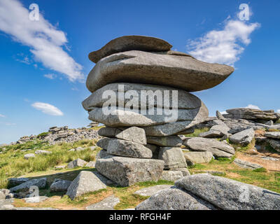 3 July 2018: Bodmin Moor, Cornwall UK - The Cheesewring, a famous granite tor on Stowe's Hill. Stock Photo