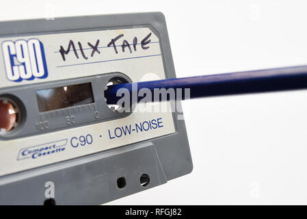 Cassette tape. Vintage, old audio recording format. Audio cassette with  hand written top ten December 1976, recorded music from radio. Scotch C90  Stock Photo - Alamy