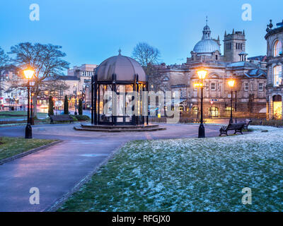 Crescent Gardens and old Royal Baths at dusk in winter Harrogate North Yorkshire England Stock Photo