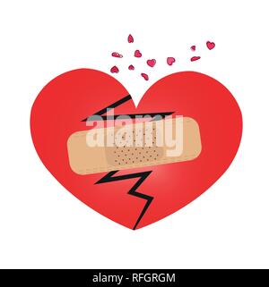 Broken heart. Sad heart and plaster. Valentine's day greeting card Stock Vector