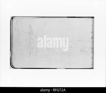 Mountain Landscape with Trees (from Sketchbook). Artist: Albert Bierstadt (American, Solingen 1830-1902 New York). Dimensions: 4 3/4 x 7 3/4 in. (12.1 x 19.7 cm). Date: 1890. Museum: Metropolitan Museum of Art, New York, USA. Stock Photo