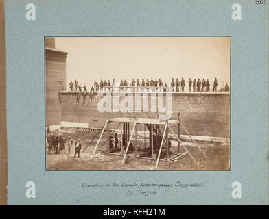 Execution of the Lincoln Assassination Conspirators. The Scaffold. Date/Period: 1865. Albumen print. Width: 23.4 cm. Height: 16.8 cm (Image). Author: Alexander Gardner. Stock Photo