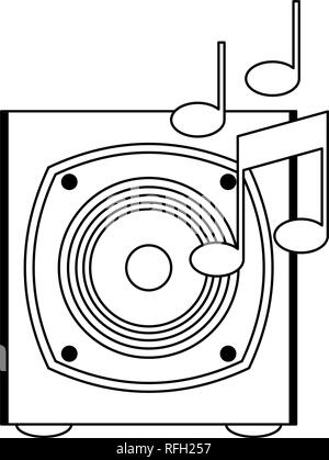 Music speaker with notes in black and white Stock Vector